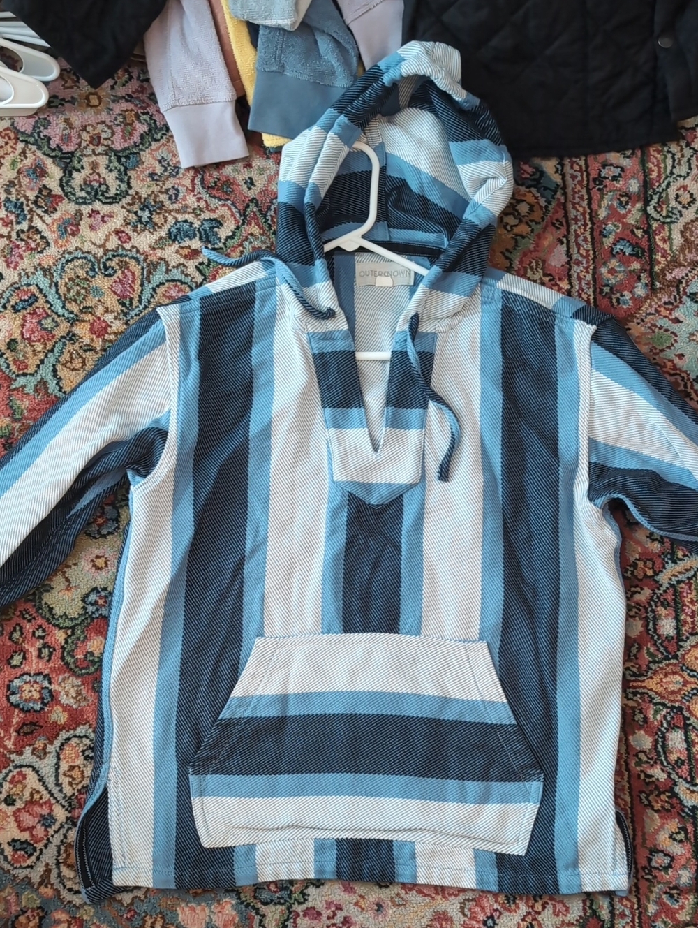 Outerknown Blue and Navy Striped Blanket Shirt Hoodie